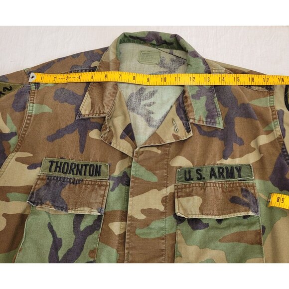 US Army 80s Woodland Camo Combat Jacket 1st CAVALRY Hell on Wheels THORNTON M/S - Picture 11 of 12
